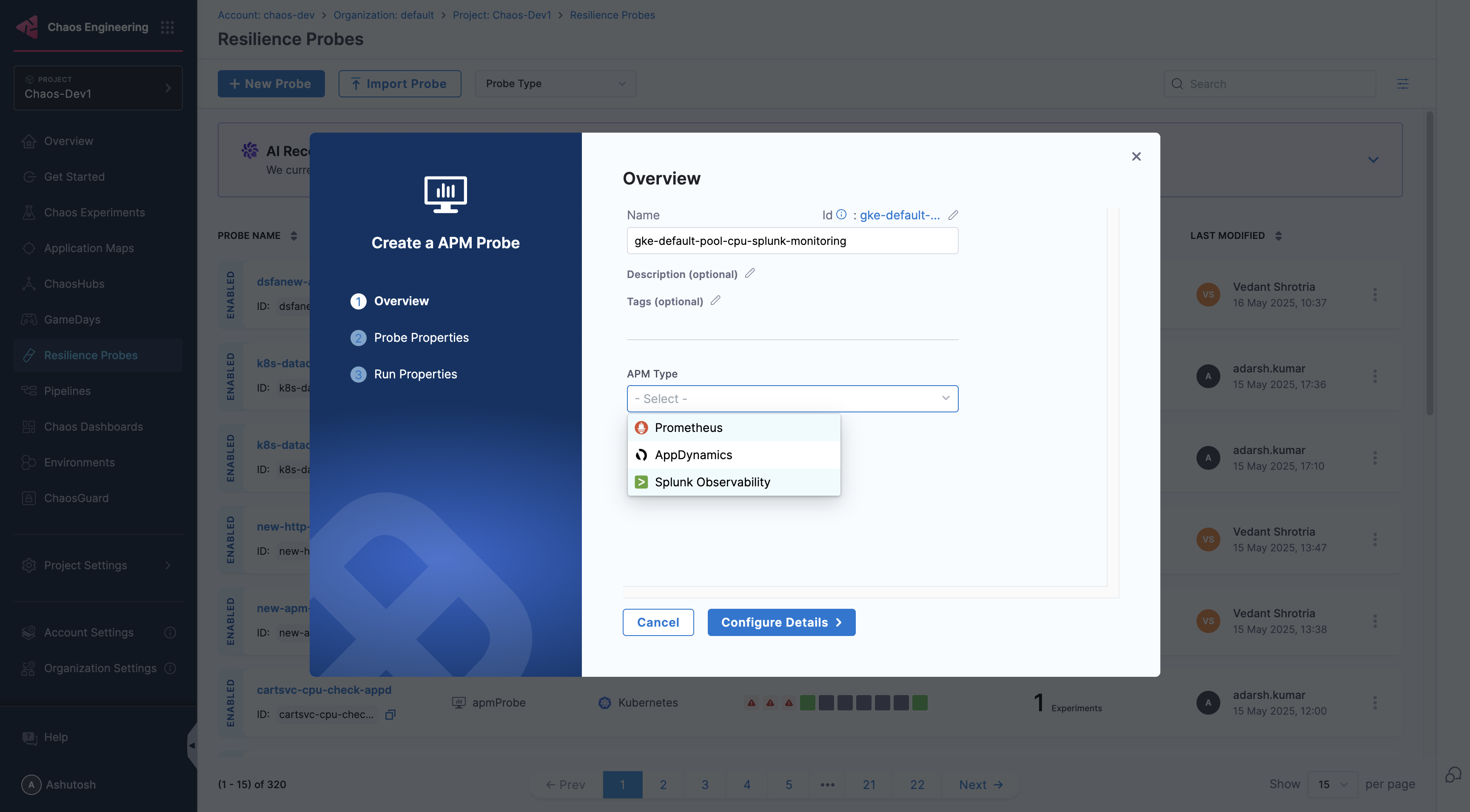 Select Splunk Observability Probe